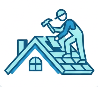 Icons depicting roof repair, roof installation, roof cleaning, and roof inspection services.